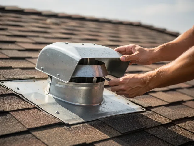 Wethersfield Dryer Vent Cleaning certified technician safely cleaning a roof-mounted dryer vent in Wethersfield