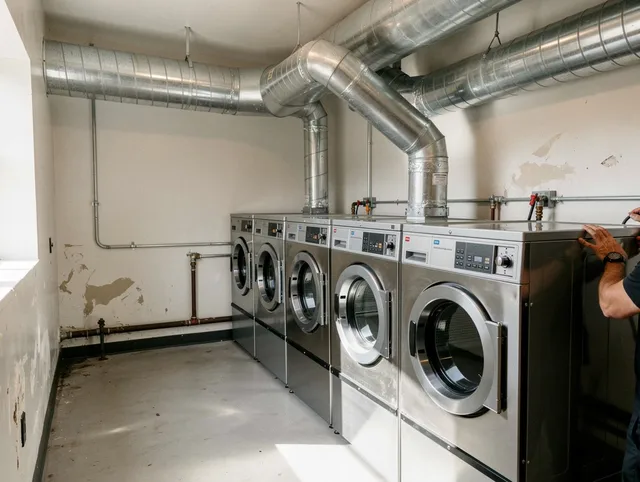 Wethersfield Dryer Vent Cleaning team performing large-scale commercial dryer vent cleaning in Wethersfield
