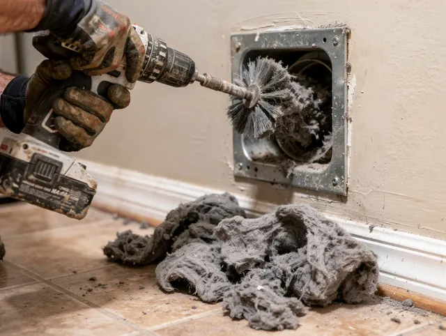 Certified Wethersfield Dryer Vent Cleaning technician performing dryer vent cleaning in Wethersfield