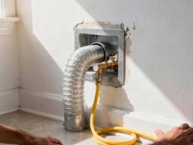 Wethersfield Dryer Vent Cleaning certified technician performing specialized gas dryer vent cleaning in Wethersfield